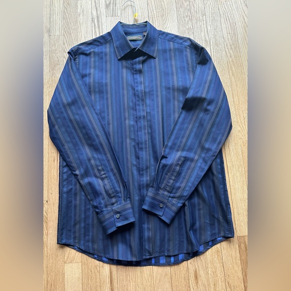 JOSEPH ABBOUD MEN’S LARGE COTTON COLLARD BUTTON DOWN BLUE STRIPED SHIRT - Picture 1 of 7
